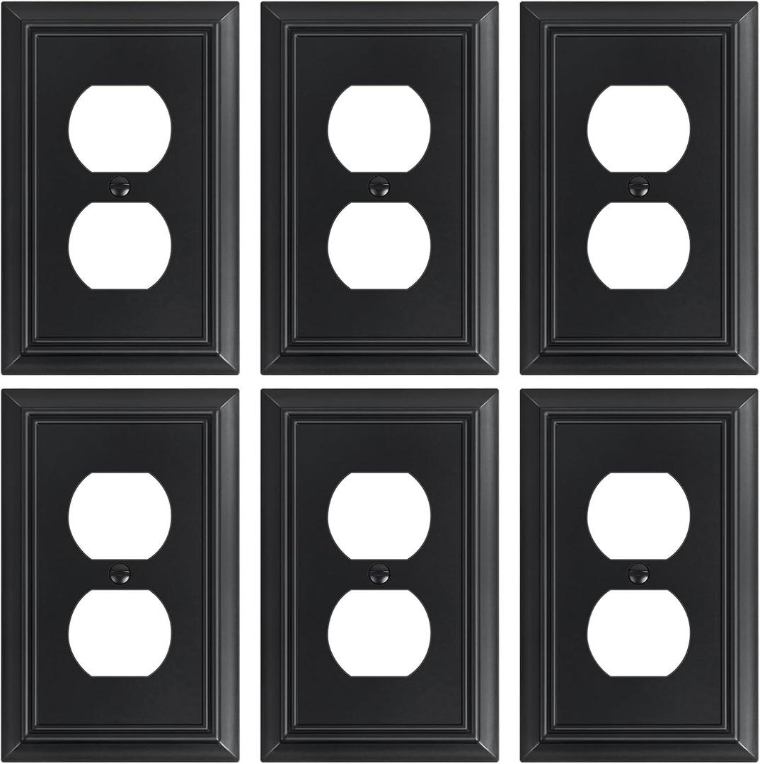 6-Pack Duplex Outlet Cover Plate, Decorative Matte Black Switch Plates and Outlet Covers, Natural Bamboo Fiber Wall Plates for Electrical Outlets, 1 Gang Receptacle Cover, Corrosion Resistant