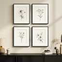Framed Black and White Botanical Wall Art for Bathroom, 4 Piece Minimalist Floral Plant Artwork for Walls, Vintage Farmhouse Flower Picture Prints for Bedroom Kitchen Living Room Wall Decor, 8x10 Inch