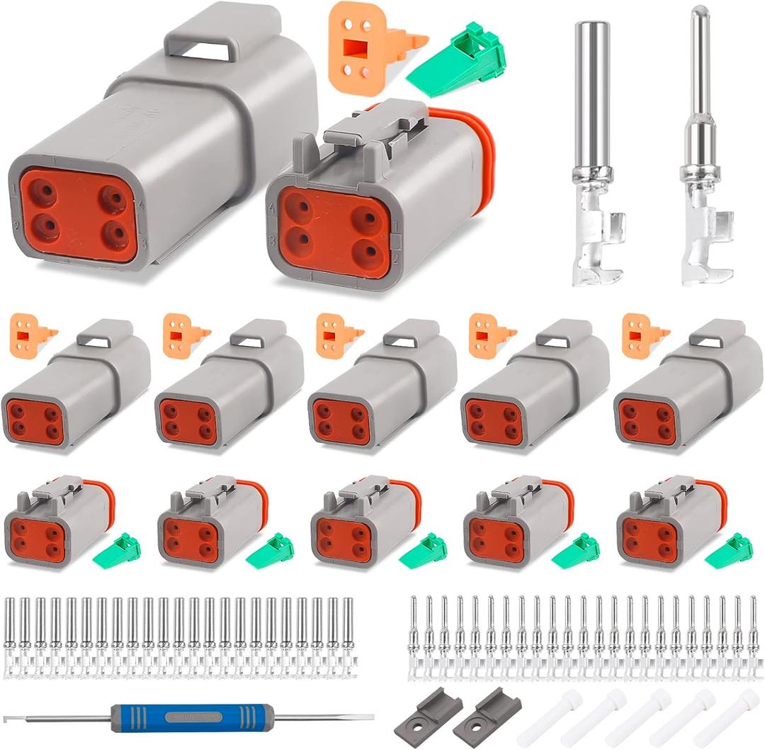 JRready ST6327-4 Deutsch 4 Pin DT Connector Kit, Gray Waterproof Connector (5 Pairs), Size 16 Stamped Contacts 14-18 AWG, for Truck, Motorcycle, Off-Road Vehicles, Marine, Extreme Sports