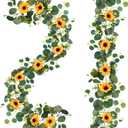 Uieke 2 Pack Artificial Sunflower Garland, 6ft/Strand Silk Sunflowers Hanging Vines Flowers Garland with Green Leaves for Room Kitchen Garden Birthday Wedding Baby Shower Party Table Decor (Large-2pcs)