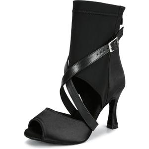 YYTing Ballroom Dance Shoes Women Salsa Latin Boots Dancer Comfortable 3.5 inch Heel Footwear YT309 (Black)