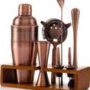 Mint & Mortar Cocktail Shaker Set, 7-Piece Bartender Kit with Stand, 24oz Martini Shaker Bottle Stainless Steel Bar Tools, Home Bar Accessories Drink Mixer, Barware Gift Set - Brushed Copper