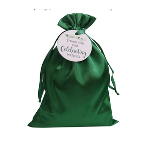 GUIFIER 30 Pack 5x7 Inch Satin Gift Bags Green Drawstring Bag with Tags, Baby Shower Bags, Silk Jewelry Pouches, Wedding, Graduation Favor Bags, Small Candy Bags, Reusable Fabric Gift Bags