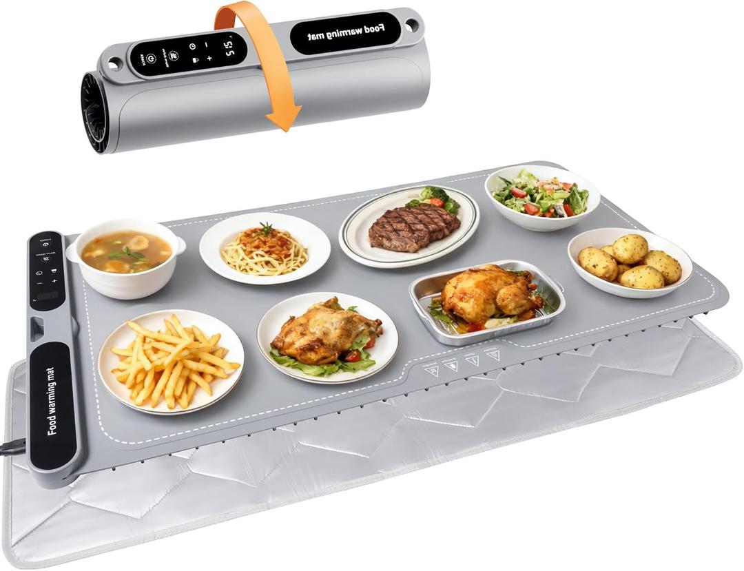 Large Food Warming Tray with Adjustable Timer & Temperature Control | 31.5" Buffet Warmer Mat with Safety Lock & Heatproof Pad