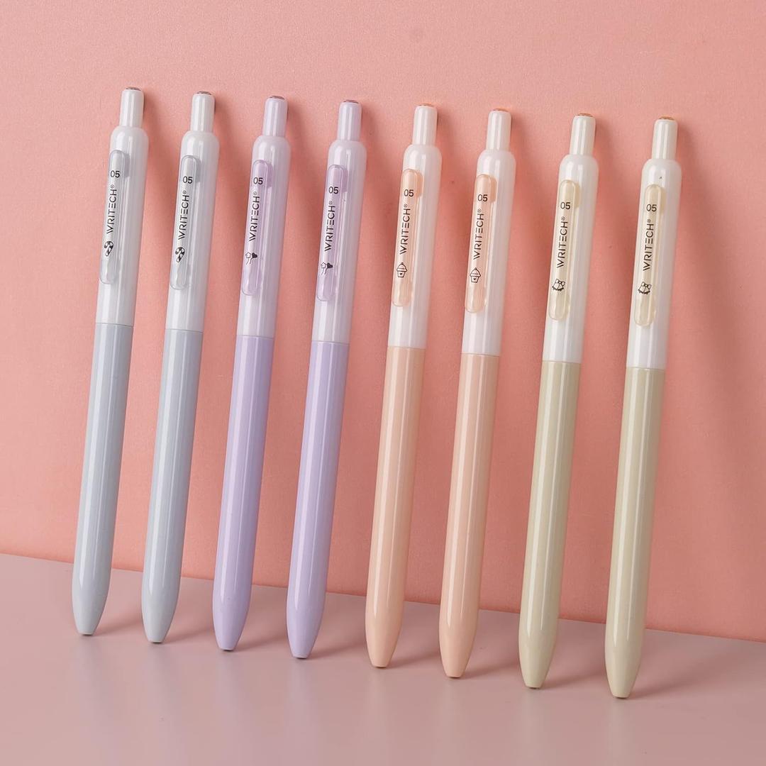WRITECH Gel Pens Fine Point:0.5mm Silent Retractable Extra Fine Needle Point Smooth Writing Pen Set No Smear Smudge Black Large Ink Click Pen Non Bleed 8ct for Journaling Drawing Sketching Notetaking