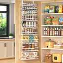 Over The Door Pantry Organizer, 9-Tier Over The Door Organizer with Adjustable Baskets, Metal Hanging Spice Rack for Pantry Organizers and Storage, Suitable for Kitchen Laundry Room & Bathroom, White