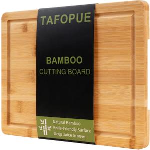 Bamboo Cutting Board, Wood Chopping Board with Juice Groove and Handle, 129 Inch Lightweight Kitchen Cutting Board for Fruit, Vegetables, Bread, Cheese, Snacks, Meat, BBQ, and Serving