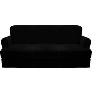 CUCRAF Cushion Sofa Cover 4 Piece Slipcovers, Soft Thick Velvet Couch Cover for Living Room, Washable High Stretch Furniture Protector with 3 Cushion Sofas Slipcover, (XL, Black)