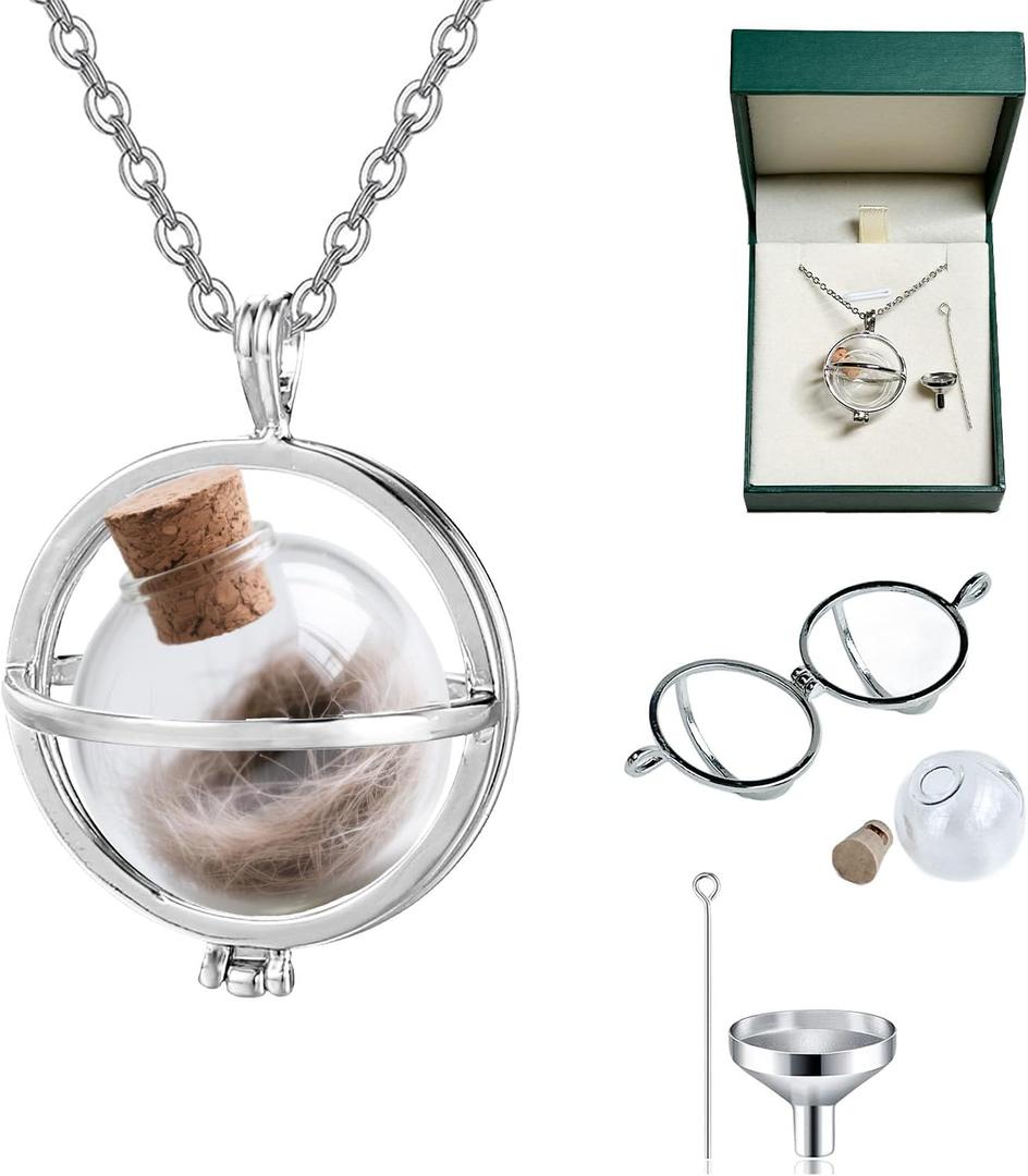 Pet Ashes Memorial Necklace, Dog Fur Ashes Keepsake Necklace, Small Pet Urn Pendant Vial Necklace for Ashes, Cat Fur Memorial Necklace Jewelry, Dog Ash Small Urn Glass Necklace (Big Planet)