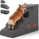 5-Step Spliceable Pet Stairs: Indoor& Outdoor Multi-Use with a Removable Cover and a Pocket, Best for Small Pets and Older Dogs Who Has Spine and Arthritis Issues to Get on High Beds, Grey22.8" H