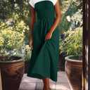 Wenrine Womens Casual Summer Midi Dress Smocked Cap Sleeve Crew Neck Color Block A Line Flowy Beach Dresses (Green, L)