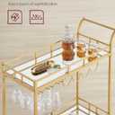 VASAGLE Bar Cart Gold, Home Bar Serving Cart, Wine Cart with 2 Mirrored Shelves, Wine Holders, Glass Holders, for Kitchen, Dining Room, Gold ULRC090A03