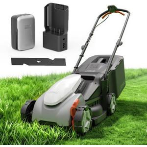 Litheli 14 Inch Cordless Lawn Mower, Lightweight Push Mower with 5.0Ah Battery and Smart Charger, Brushless Motor Lawnmower, 5-Position Height Adjustment (1-2.5 in) for up to 3000 Sq. Ft