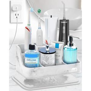 Electric Toothbrush Holder with Instant-Dry & 6 Slots | Upgrade Heavy-Duty Large Countertop Organizer with Cable Holes, Fits Most Electric & Manual Toothbrushes (Marble White)