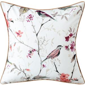 VOGOL 18 Inches Square Throw Pillow Cover, Farmhouse Style Bird Pattern Decorative Throw Pillowcase, Linen Textured Cushion Cover for Couch Car Room, Purple, 1 Pack