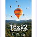 JCJMY 16x22 Picture Frame with 12x18 Mat, Display Photo 12x18 with Mat or 16 x 22 Without Mat, Wall Hanging Large 16 by 22 Poster Frame with Plexiglass, White