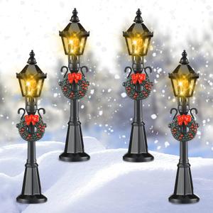 Christmas Lamp Post Village Accessories Village Fairy Lamp Train Lantern Miniature Street Decorative Streetlights for Dollhouse Pathway(Classic Style,4 Pieces)