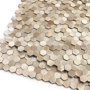 3D Metal Peel and Stick Backsplash for Kitchen,Mini Hexagon Tile Stickers Self Adhesive Wall Tiles Heat Resistant(8 Sheets,Champagne Gold)