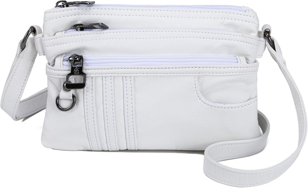 MINICAT Treble Pockets Small Crossbody Purse Cell Phone Purse Shoulder Bags for Women (White)