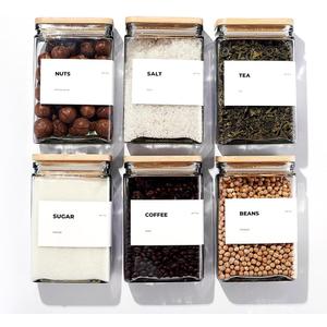 APT 1101 26 oz Glass Storage Jars with Bamboo Lid, set of 6, glass canisters with airtight lids, Clear jars with lids for Cookie, Candy, Tea, Coffee Bean and Rice (White)