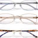 Rimless Reading Glasses for Women, Rectangle Blue Light Blocking Readers With Tinted Edge