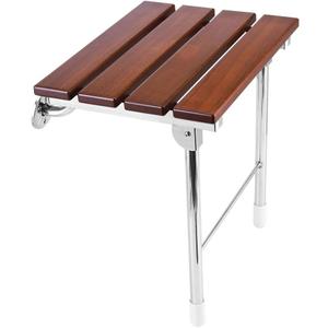 Folding Shower Seat Wall Mounted Bathroom Bathtub Safety Stool Chair, Solid Wood, with Support Legs, Load of 350 lbs, 14.88"(L)*12"(W)*17.12"(H) (Wood)