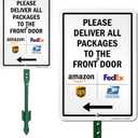 SmartSign 10 x 7 inch Please Deliver All Packages to The Front Door Left Arrow Yard Sign, 40 mil Laminated Rustproof Aluminum, 21.5 inch Tall Sign & Stake Kit, Multicolor, Made in USA