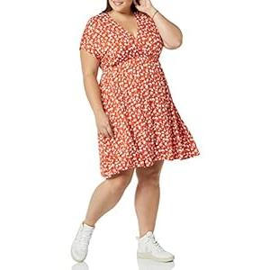 Amazon Essentials Women's Surplice Dress, 
Red, Floral Print, Large