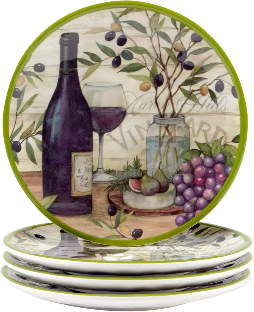 Certified International Meadow Brook Vineyard Canape Plate Set, 6-inch Diameter, Set of 4, For Everyday Use, Kitchen Accessories, Party Celebration