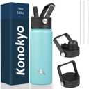 Insulated Water Bottle with Straw,18oz 3 Lids Metal Bottles Stainless Steel Water Flask,Turquoise