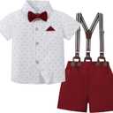 DISAUR Baby Boy Suit Set Toddler Boy Short Sleeves Shirt Suspender Pants Bowtie Outfit Gentleman Wedding Wear for 1-5 Years