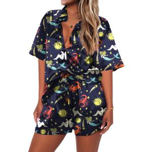 Ekouaer Pajamas for Women Silk Satin Pjs Soft Sleepwear Short Sleeve Button Down Pjs Top and Shorts 2 Piece Lounge Set S-XXL (XXL)