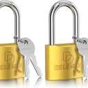 DELSWIN Weatherproof Padlock with Key (Keyed Alike) - Heavy Duty Solid Brass Locker Lock with 1-9/16" Long Shackle, Marine Grade Pad Lock for Outdoor Gate, Fence, Shed (2 Pack)