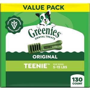 Greenies Veterinarian-Recommended Adult Natural Dental Dog Treats Teenie Size, Dog Dental Chews, Original Flavor, 36 oz. Pack, 130 Count, BB  08/18/27