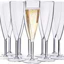US Acrylic Plastic Reusable Champagne Flute (Set of 12) Clear 5oz Stems | BPA-Free, Shatterproof, Made in USA | Top-Rack Dishwasher Safe