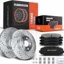 A-Premium 10.83 inch (275mm) Front Drilled and Slotted Disc Brake Rotors + Ceramic Pads Kit Compatible with Select Pontiac, Scion and Toyota Models - Vibe, xD, Corolla, Matrix, 6-PC Set