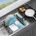 LEMIKKLE Expandable Dish Drying Rack- Space-Saving Dish Rack, Small Dish Drainers for Kitchen Counter with a Cutlery Holder, Over The Sink Dish Racks Fit for 14’’-19’’ Kitchen Sink Grey