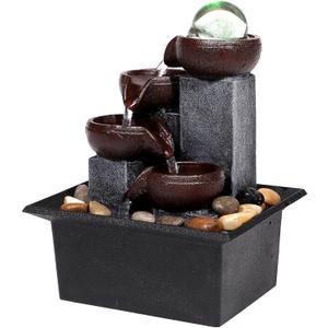 Water Fountains Indoor-Waterfall-Tabletop Fountain-Desk Fountain with Rainbow Colors LED Lighting from Spinning Crystal Ball-Relaxing Waterfall n River Rocks for Natural Feng Shui Effect