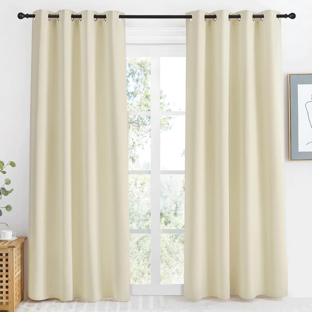 NICETOWN Room Darkening Blind Shade for Kids Bedroom, Beige, Single Panel, 55 x 86 inch, Triple Weave Home Decoration Light Blocking Solid Ring Top Curtain/Drape for Small Window