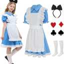 qnprt Halloween Costumes for Kids 2025 Princess Costume Girls Bulue Dress (10-12 Years)