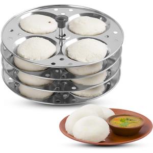 KSJONE Stainless Steel Idli Stand | 4-Plates Idli | Idli Preparation | Supreme Quality Food Grade Idli Stand | Makes 16 Idlis (Round Shape)