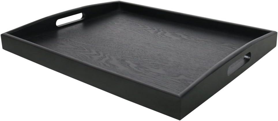DILLMAN Serving Tray Large Black Wood Rectangle Food Tray Butler Tray Breakfast Tray with Handles (Large+Small)