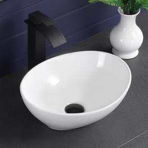 Vessel Sink 16"x13" Oval Bathroom Sink Modern White Porcelain Ceramic Above Counter Drop-in Vanity Sink for Bathrooms Art Basin, 16.2"x13"x5.7"