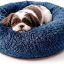 Calming Donut Dogs Beds for Small Dogs Washable,23inch Plush Round Pet Bed for Cozy Sleep,Fluffy Faux Fur Large Cat Bed,Fits up to 25 lbs Pets,Navy Blue