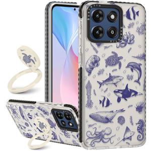 Boaretiu for Motorola Moto G Stylus 2025 Case - with Stand Cute Kawaii Fashion 360 Rotate Ring Holder Kickstand Strawberry for Women Girls Boys Teens Girly Case for Moto G G Stylus 2025 (Sea Fish)