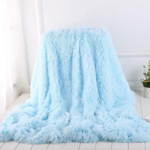 Plush Super Soft Blanket Bedding Sofa Cover Furry Fuzzy Fur Warm Throw Qulit Cozy Couch Blanket for Winter (63"x79", Light Blue)