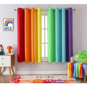 THOOO 2 Panels Rainbow Curtains Blackout Curtains 63 Inch Length for Bedroom Living Room Classroom Nursery Colorful Room Darkening Grommet Curtains Patchwork Red, Orange, Yellow, Green, Blue, Purple