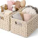 GRANNY SAYS Storage Baskets for Organizing, Wicker Storage Basket for Shelf, Wicker Basket for Organization, Waterproof Basket for Living Room, Decorative Basket for Pantry and Entryway, 2-Pack (13"L x 8 "W x 7"H, Butter Milk)