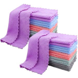 Vermiels 30 Pack Kitchen Dishcloths, Super Absorbent Coral Fleece Cleaning Cloths, Dish Cloths, Multipurpose Reusable Washcloths, Fast Drying Dish Rags for Clean Table, Glass 7 x 9 Inch (Multicolor)