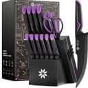 Knife Set - 15 PCS Kitchen Knife Set with Built-in Knife Sharpener Block - Stainless Steel Knife Block Set - Dishwasher Safe, Elegant Box for Men Women